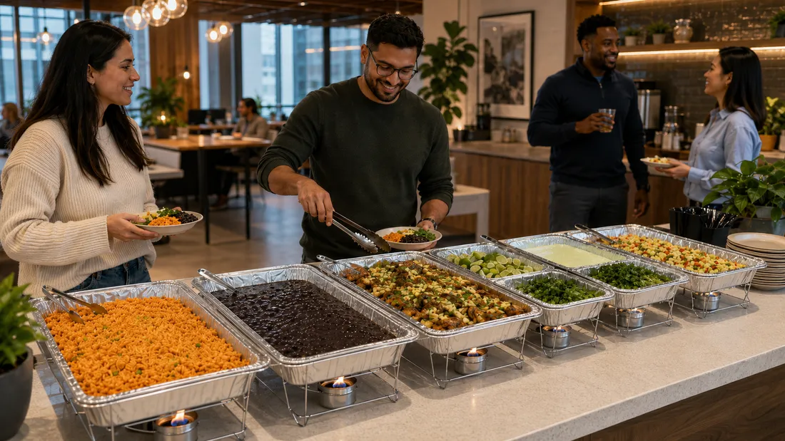 Chef-prepared buffet trays at an Inland Empire workplace
